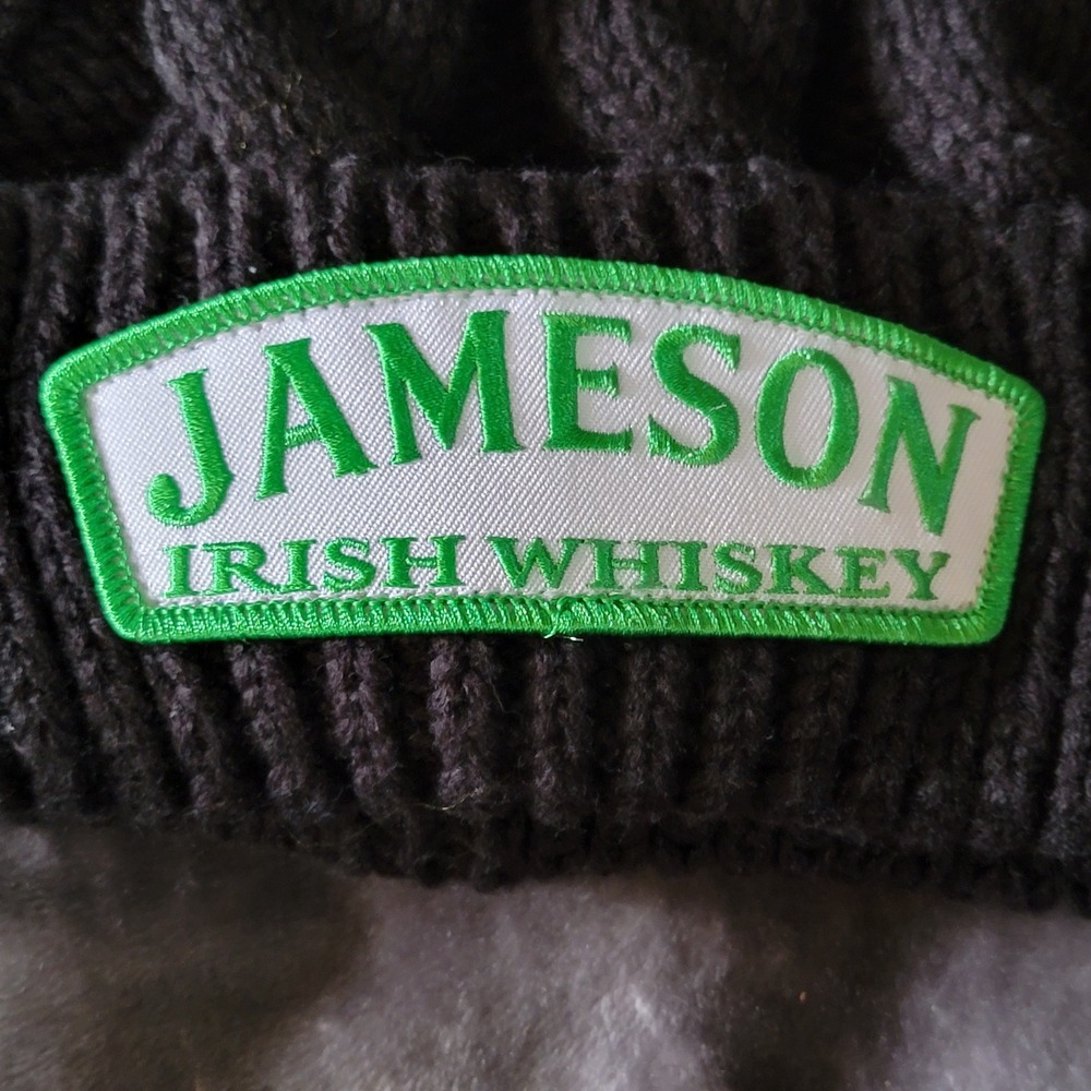 Jameson Beanie Hat Unisex OS Black Excellent Cable Knit Pom Pom Irish Whiskey